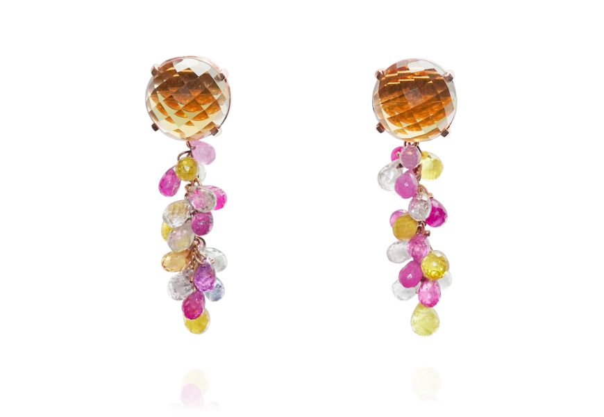 Orecchini con quarzo citrini e zaffiri multicolor