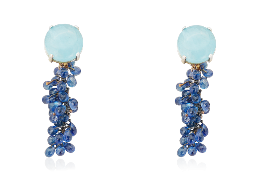 Orecchini pendenti con acquamarine e zaffiri