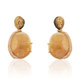 Brown Sapphire and Chased Gold Earrings