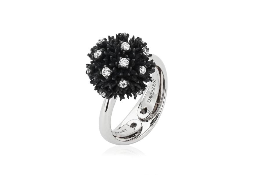 Anello Nicely Riccio in titanio nero e oro bianco