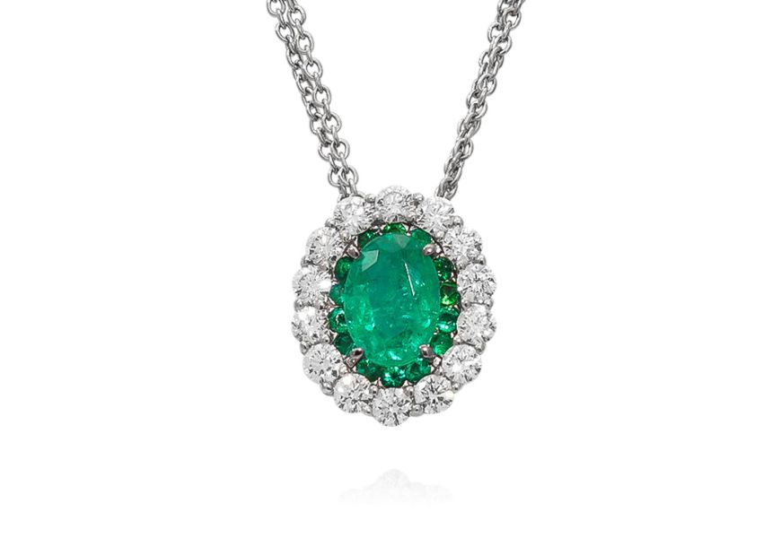 Pendant with emeralds and diamonds